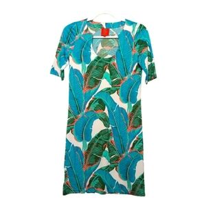 Tracy Negoshian Tropical Palm Dress U Neck Resort Travel Wear Size XS